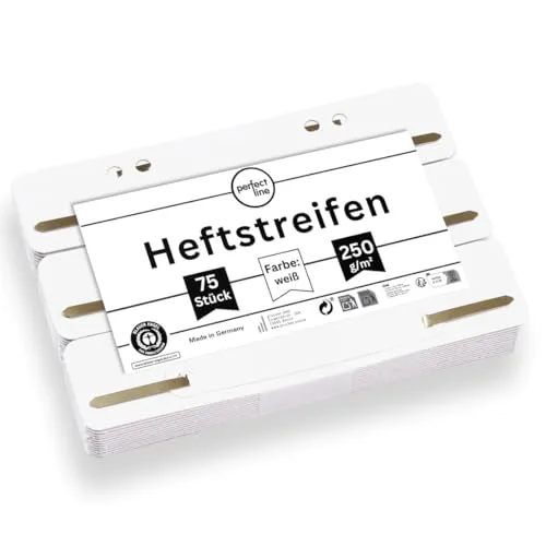 perfect line - 75 Heftstreifen Pappe, recycling Karton, 250 g/m², Farbe Weiß, Made in Germany, Blauer Engel zertifiziert