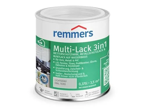 Remmers Metallschutzlack Multi-Lack 3in1 - 0,375 Ltr - Farben: Wasserbasierter Metallschutzlack mit ausgezeichneter Wetterbeständigkeit und korrosionsschützendem Effekt, ideal für Holz, Metall und PVC.