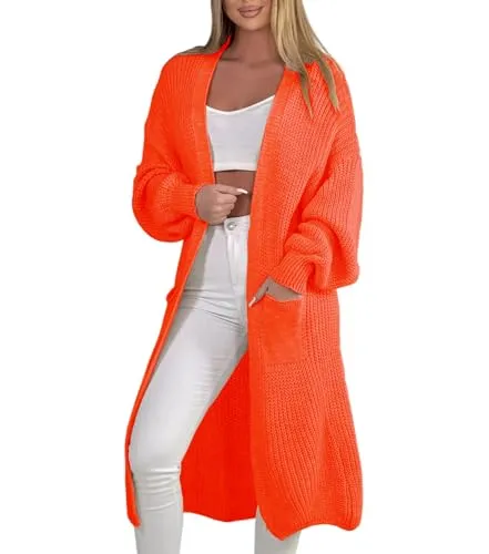 Mississhop 384 Longstrickjacke extra Lange Strickjacke Cardigan Jacke Orange