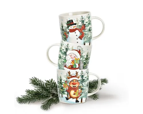 matches21 HOME & HOBBY Tasse Weihnachtstassen 6er Set lustige Weihnachtsmotive, 6-tlg., Porzellan, Tee Kaffee-Becher, Weihnachten, modern, bunt, 340 ml