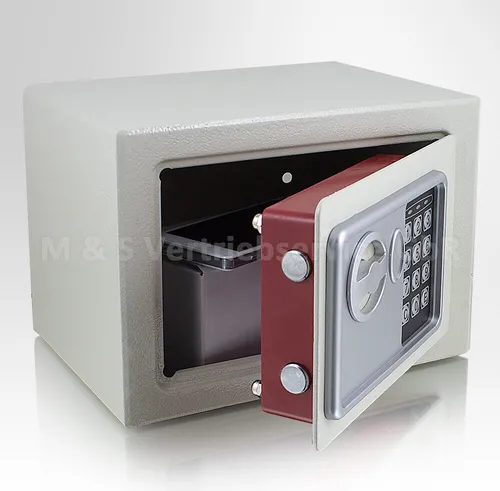 Safe Tresor elektronisch - Minisafe Wandtresor für Wertsachen - Möbeltresor mit robustem Design, ideal für die sichere Aufbewahrung von Geld, Schmuck und Dokumenten. Kompakte Maße: 230mm x 170mm x 170mm, Farbe: Lichtgrau.