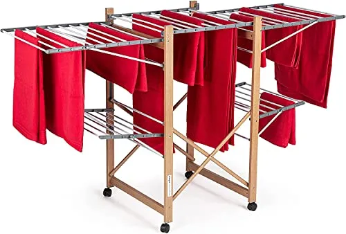 Vitapur House Care Wäscheständer - Ausziehbarer Standtrockner mit Rollen - Wäscheständer mit doppelstöckiger Konstruktion für bis zu 25 kg Wäsche, platzsparend und ideal für große Wäschestücke. Holzoptik verhindert Gerüche beim Trocknen.