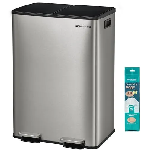 SONGMICS Edelstahl Mülleimer Küche, 2 x 30 Liter mit Softclose-Deckel