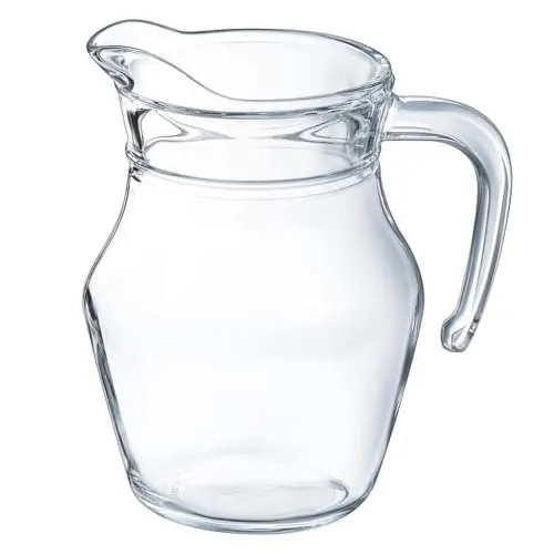 MGE - Wasserkrug 500 ml - Saftkrug - Karaffe mit Ausgießer - Glaskaraffe - Wasserkaraffe - Sprudelwasser - Glas Krug mit Kristallgriff für Milch, Rotwein, Kaltes Wasser, Fruchtsaft