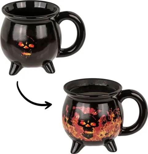 Becher Tasse Feuerteufel Steingut Thermoeffekt 9x9x9cm 350ml