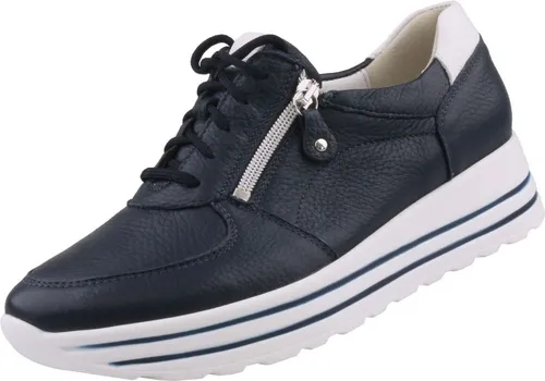 Waldläufer Damen Sneaker Low H-Lana Dunkelblau 40 - Damen-Sneaker aus weichem Hirschleder, ideal für kräftige Füße mit H Weite. Seitlicher Reißverschluss für einfaches An- und Ausziehen und herausnehmbares Fußbett für individuelle Anpassungen.