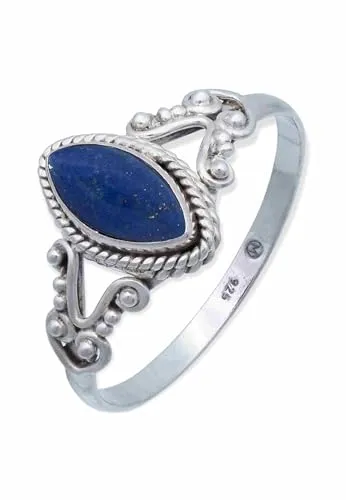 mantraroma Damen Ring 925 Silber Lapis Lazuli Edelstein blau ausgefallen verspielt