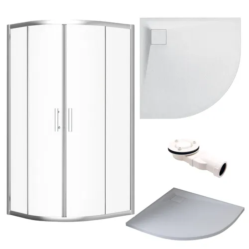 SET: Duschtasse + Duschabtrennung Halbrund 80x80