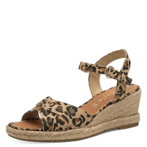 Tamaris Keilsandalette – Modische Riemchensandale im Leodruck - Wanderschuhe mit 6 cm Keilabsatz und ANTIslide-Technologie, ideal für stilvolle Sommerabenteuer.