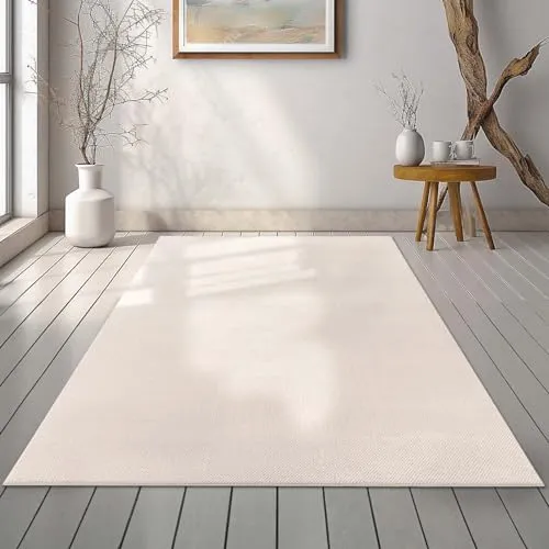 Taracarpet Kunstfell Uni Polyester Teppich Einfarbig in Hasenfell-Optik fürs Wohnzimmer Schlafzimmer und Kinderzimmer Beige 080x150 cm