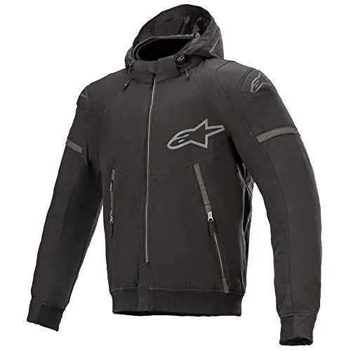 Alpinestars Sektor V2 Tech Hoodie schwarz, M - Textiljacke mit sechs praktischen Taschen, atmungsaktiv und wasser- sowie windabweisend. Ausgestattet mit herausnehmbaren Protektoren für optimalen Schutz.