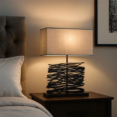 Elegante Tischleuchte aus Holz mit Stoffschirm - Tischleuchte aus Holz und Stoff, 50 cm hoch, mit E27 Fassung für individuelle Lichtgestaltung. Ideal für Wohnzimmer und Schreibtisch, flexibles Anschlusskabel mit Schalter.