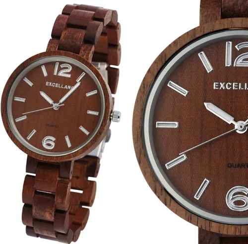 Elegante Damenuhr aus Walnussholz mit Quarzwerk - Armbanduhr für Damen, stilvolles Design aus hochwertigem Walnussholz, 12-Stunden-Zifferblatt und Faltschließe für perfekten Tragekomfort.