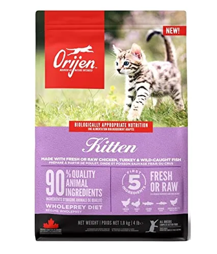 ORIJEN Kitten 1,8 kg - Hochwertiges Katzenfutter - Katzenfutter für Kitten, proteinreich und mit frischen Zutaten für ein gesundes Wachstum und optimale Entwicklung.