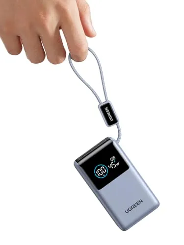 UGREEN 55W Power Bank 10000mAh mit integriertem Kabel, Mi Turbo Charge für Xiaomi, 45W PD Schnellladung Kompatibel mit iPhone 17/16/15, Externer Handyakku für Galaxy S25 Ultra und mehr