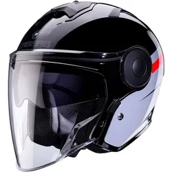 Caberg Soho Zephir Jethelm - Schwarz/Grau/Rot - XL - Motorradhelm mit integrierter Sonnenblende und hervorragender Belüftung, ideal für Pendler und Stadtfahrten. Ergonomisch geformt für Brillenträger und Bluetooth-kompatibel.