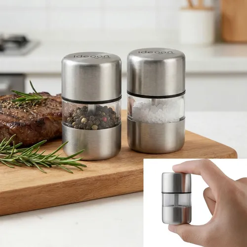 2er-Set Mini Salz- Pfeffermühle aus Edelstahl mit Keramikmahlwerk