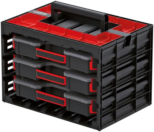 Prosperplast Organizer TAGER CASE - Praktischer Bad-Organizer - Bad-Organizer in Schwarz/Rot, ideal für Ordnung im Badezimmer. Mit kompakten Maßen von 41,5 x 29 x 29,5 cm und aus robustem Kunststoff gefertigt.