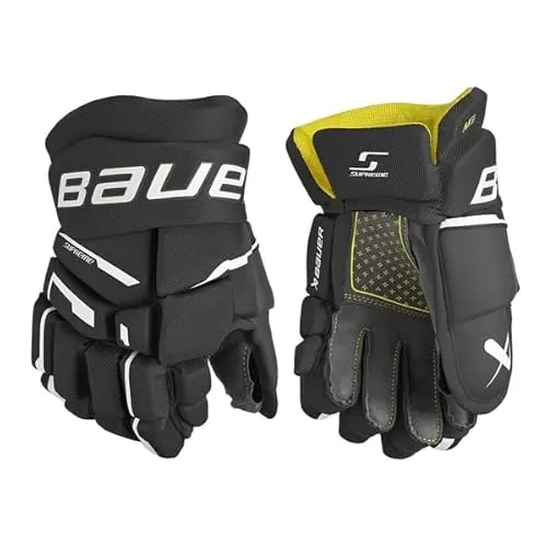 Bauer Supreme M3 Handschuhe Junior, 11 Zoll, schwarz/weiß - Eishockey-Spielerhandschuhe mit optimalem Schutz und hervorragendem Grip für junge Spieler, ideal für das nächste Spiel.