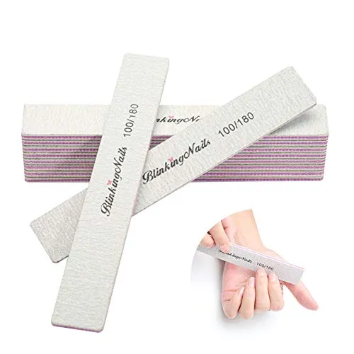 BlinkingNails 10 Stück Nagelfeile 100/180 Grit, Professionelle Nagelfeilen und Puffer für Naturnägel, Doppelseitiger Waschbarer Block, Einweg-Nagelfeilen für Nail Art DIY