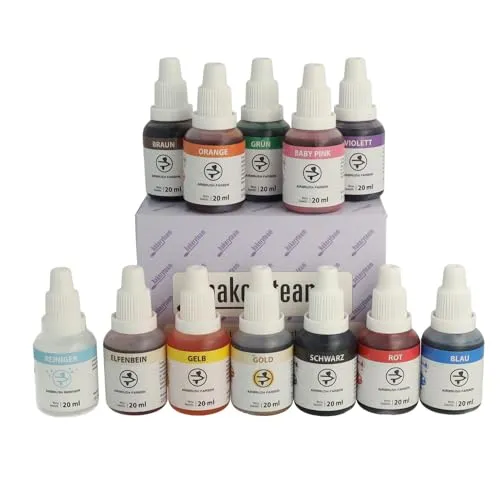 Bakeryteam Airbrush Lebensmittelfarben Set mit Reiniger (12 x 20ml)