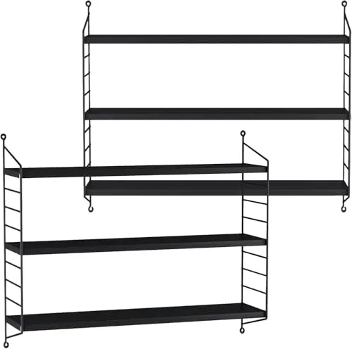 [en.casa] Modulares Wandregal Strängnäs 2er Set - Stylisches Metallregal in Schwarz - Regale: Elegantes 2er Set mit 3 Ablageflächen, ideal für Küche, Wohnzimmer oder Bad. Robuste Konstruktion für bis zu 5 kg pro Regal, einfache Wandmontage für flexiblen Stauraum.
