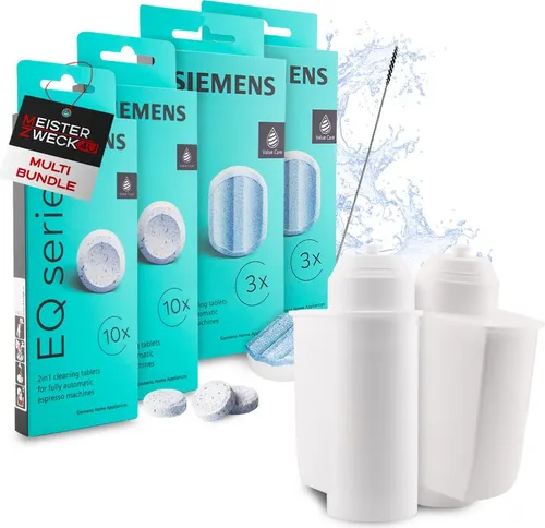 MEISTERZWECK4U Pflegeset für Kaffeevollautomaten - Kaffeeautomaten-Wasserfilter: Umfassendes Reinigungsset mit Wasserfiltern, Entkalkungs- und Reinigungstabletten sowie Bürste für hygienischen Genuss und längere Lebensdauer Ihrer Maschine.