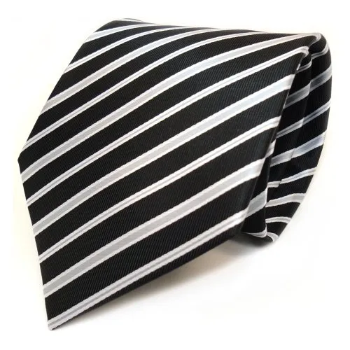 TigerTie Designer Krawatte in schwarz silber grau gestreift in schwarz von TigerTie