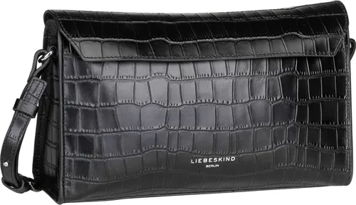 Liebeskind Berlin LORA CROCO Shoulderbag S - Elegante Umhängetasche in Schwarz - Umhängetasche aus feinem Rindsleder in flacher Kroko-Optik, mit verstellbarem Schultergurt und sicherem Überschlag-Reißverschluss. Perfekt für stilbewusste Frauen!
