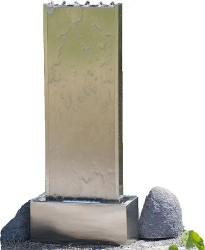 KÖHKO® Wasserwand ca. 97 CM aus gebürstetem Edelstahl Wasserspiel mit LED-Beleuchtung für Garten, die Terrasse und Wohnzimmer