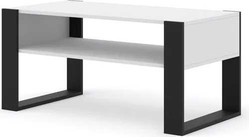 Couchtisch MONDI 100 x 50 cm Kaffeetisch mit Regal Weiße Matte / Schwarz