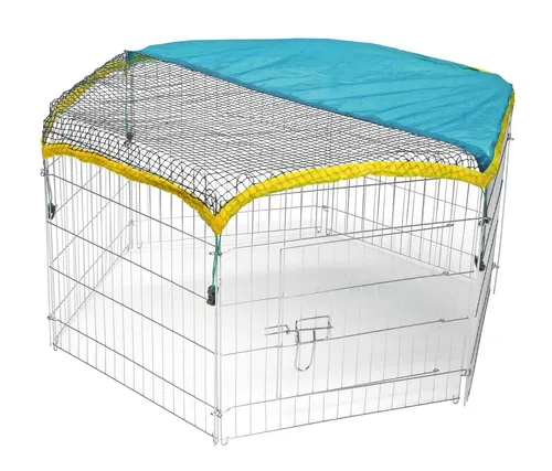 Kerbl Pet Freigehege für Kleintiere, verzinkt mit Tür und Netz - Hochwertiger Kleintierlaufstall mit 6 Gitterelementen, einfach zu montieren und erweiterbar. Inklusive Abdecknetz für optimalen Schutz und Sicherheit.