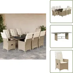 Vidaxl 9-tlg. Garten-essgruppe Mit Kissen Beige Poly Rattan