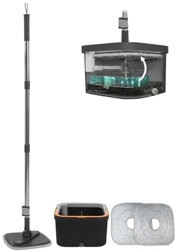 Sichler Haushaltsgeräte Bodenwischer: Wischmopp-Set mit Eimer, Zwei-Kammer-System, 4 Liter, 2 Mikrofaserpads (Bodenwischer Auswringfunktion, Wischmopp Auswringfunktion)