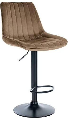 CLP Barhocker Toni Samt - Höhenverstellbarer Thekenhocker mit Rückenlehne - Barhocker mit bequemer Polsterung, stufenlos höhenverstellbar und 360° drehbar. Pflegeleichter Samtbezug und robustes Metallgestell in verschiedenen Farben.