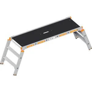 Layher Arbeitsplattform Topic 1065 - Klappbare Aluminium-Plattform 150 x 50cm - Leitern: Rutschsichere Arbeitsplattform mit 65 cm Standhöhe, ideal für bis zu 2 Personen und 300 kg. Schnellaufbau durch Scharniere, kompakt klappbar für einfachen Transport.