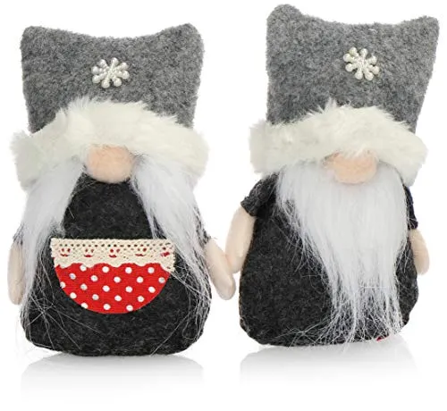 com-four® 2X Premium Weihnachtswichtel 13cm - niedliche Zwerge mit Doppel-Zipfelmütze - winterliches Wichtelpaar - Weihnachtsdeko - Nordpol-Figuren als Dekoartikel (2X - anthrazit/grau)