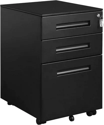 Woltu Rollcontainer SK023sz - Mobiler Aktenschrank mit 3 Schubladen - Rollcontainer aus stabiler Stahlkonstruktion, ideal für Büro und Home-Office. Mit 4 beweglichen Rollen, 2 Universal- und 1 A4-Schublade für Hängeregister. Bereits montiert und platzsparend.