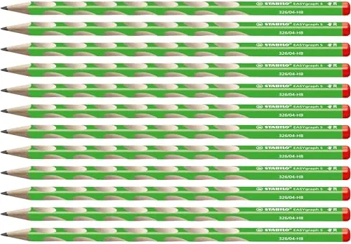 STABILO - Schmaler Dreikant-Bleistift für Rechtshänder - EASYgraph S in grün - 12er Pack - Härtegrad HB