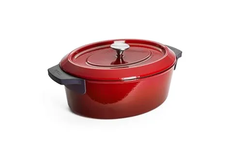 WOLL Iron Bräter Chili Red 34 x 26 cm - Pfannen aus robustem Eisenguss mit innovativer Tropfenstruktur für optimale Feuchtigkeitszirkulation, backofenfest bis 250°C und für alle Herdarten geeignet.