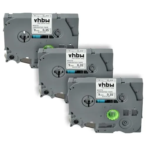 vhbw 3x Schriftband-Kassette Ersatz für Brother TZ-221, TZE-221 für Etiketten-Drucker 8m x 9mm Schwarz auf Weiß