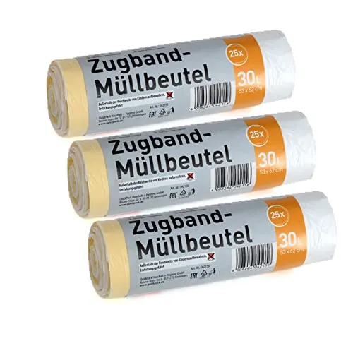 30L Weiße Müllbeutel Mit Zugband (30L Weiß 3er)