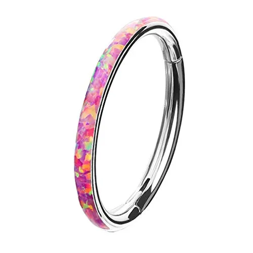 Piercingfaktor Clicker Scharnier Ring Opale Steine Nasen Piercing Septum Tragus Helix Nase Nasenring Nasenpiercing Ohr Knorpel Segment Klicker Silber Pink 1,2mm x 8mm