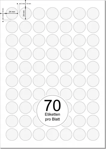 PRINTATION Folien-Etiketten matt transparent Durchmesser 24mm 10xA4 à 70 Eti. 1583627-KM