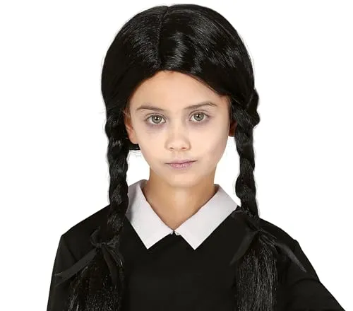 FIESTAS GUIRCA Schwarze Perücke mit Zöpfen (Einheitsgröße), Kostümzubehör für Halloween und Themenpartys, ideal für Kostüme von Hexen, Vampirin und dunklen Charakteren, Schwarz