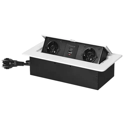 Miratic Schreibtisch Steckdose Tischsteckdose Versenkbar Modern Steckdose Versenkbar mit Flachem Rand mit Stromkabel 1,5 und 2x USB-Ladegerät (Typ A und C; 3,6A)