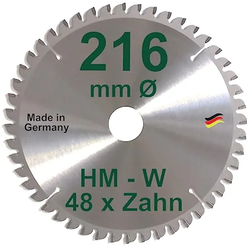 HM Sägeblatt 216 x 30 mm Zähne 48 W negativ Kreissägeblatt Hartmetall 216mm Ersatzsägeblatt für Elu/Dewalt/Festo/Festool/Hitachi/Holz Her/Scheppach/Rexon Handkreissäge Kreissäge