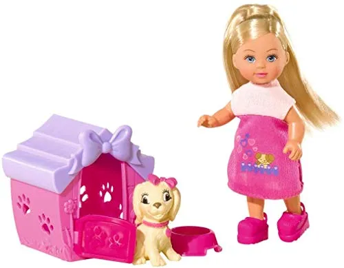 Simba 105735867 - Evi Love Dog House, mit Hundefigur und Hundehütte, Ankleidepuppe, 12cm, für Kinder ab 3 Jahren