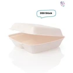 Menüboxen mittel 2-geteilt aus Bagasse - 200 Stück - Biologisch abbaubare to go Menüboxen, ideal für Take-Away und umweltbewusste Gastronomie.