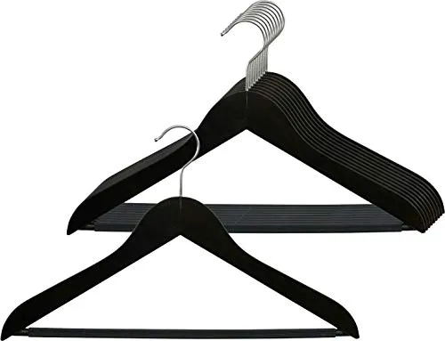 MAWA 10 Stück Anzugbügel Business RFS mit Steg, Hemden, Blusen, Jacketts, Umweltfreundlich, FSC® Zertifiziert, Buche, 360° Drehbar, 45 cm, Schwarz Lackiert